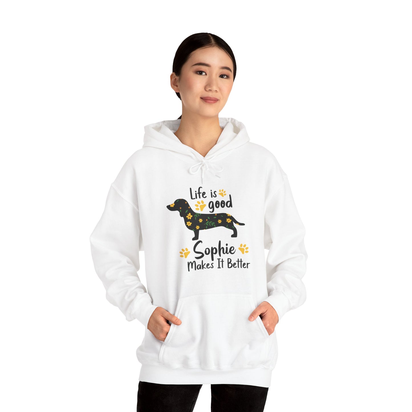 Sudadera con capucha personalizada con nombre de perro salchicha - Sudadera con capucha unisex 