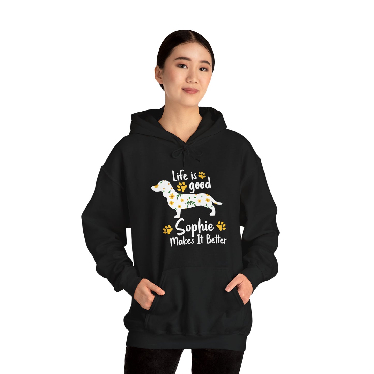 Sudadera con capucha personalizada con nombre de perro salchicha - Sudadera con capucha unisex 