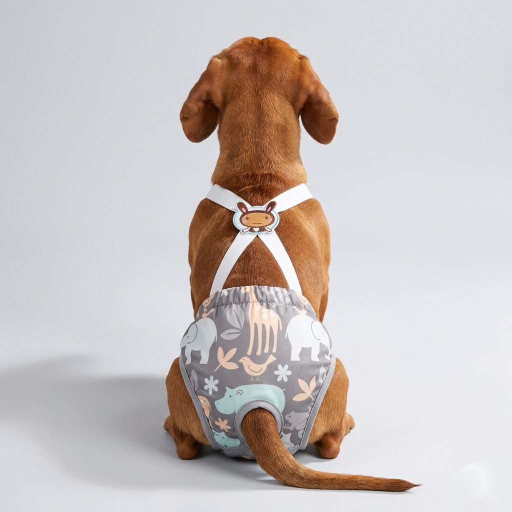 Pawzy Dachshund Cartoon Print Diaper  – Washable Dog Sanitary with Adjustable Straps