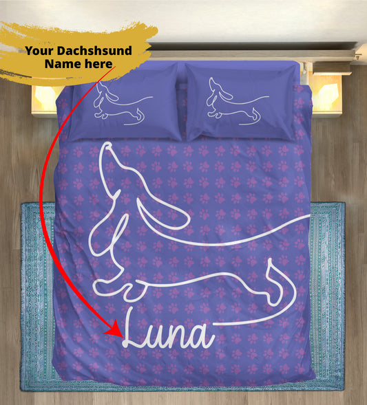 Juego de Cama Personalizado con Nombre de Perro Salchicha - Juego de Cama