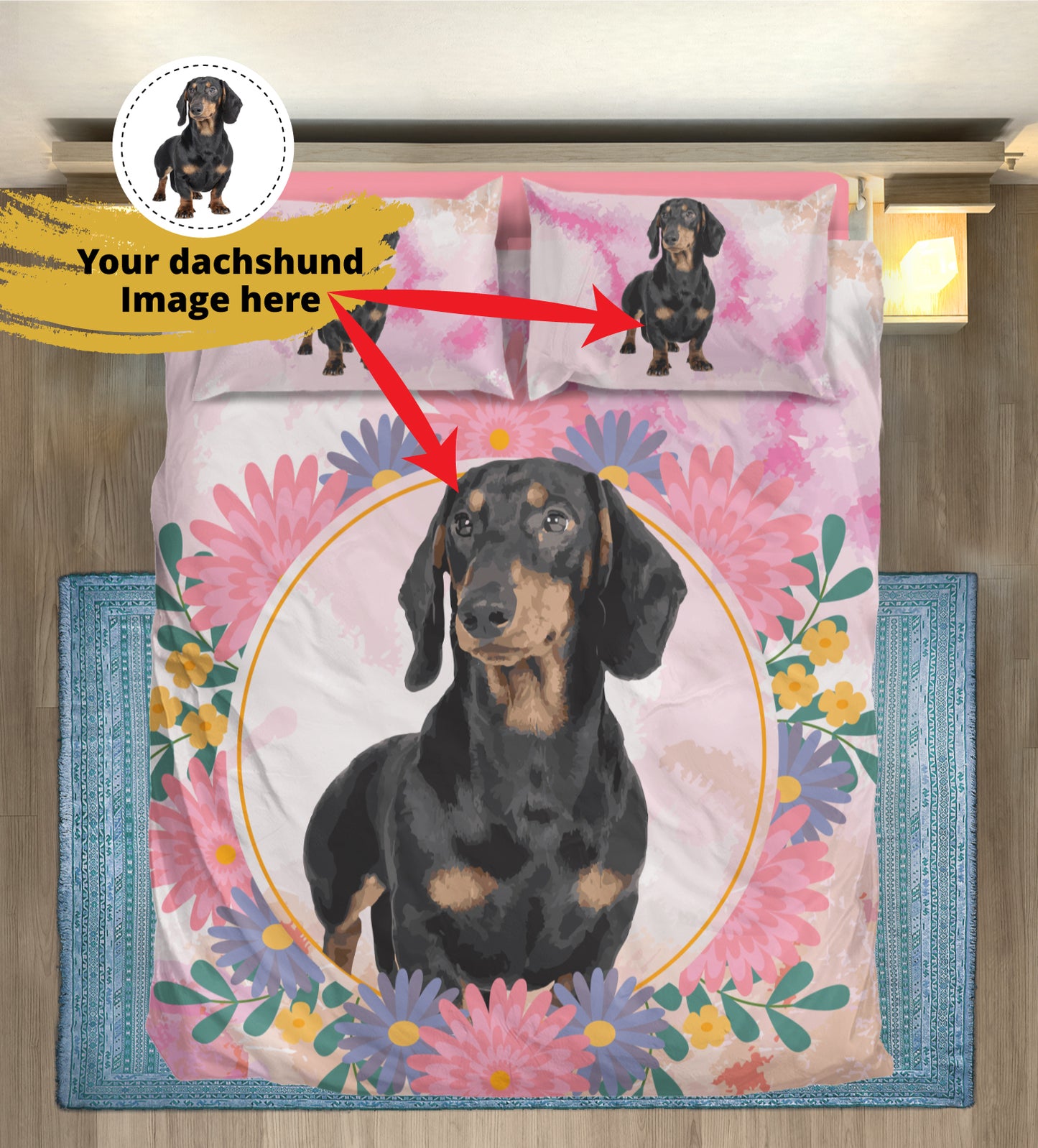 Juego de Cama Personalizado con Imagen de Perro Salchicha - Juego de Cama