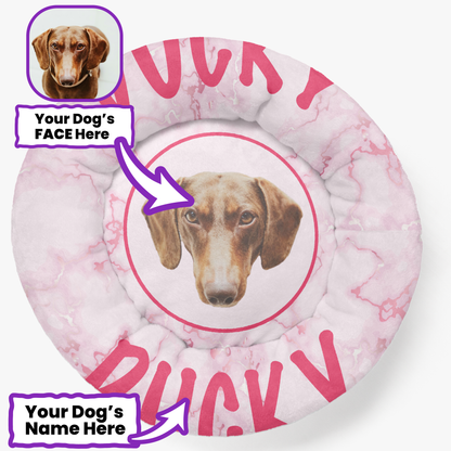 Bingo - Personalized Cloud-Comfort Large Dachshund Bed | Anti-Anxiety Donut Bed for Dachshunds