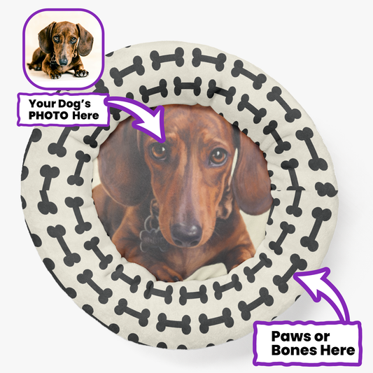 Fern - Personalized Cloud-Comfort Large, Small & Puppy Dachshund Bed | Anti-Anxiety Donut Bed for Dachshunds