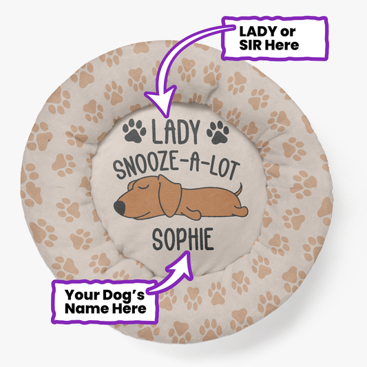 Puddles - Personalized Cloud-Comfort Large Dachshund Bed | Anti-Anxiety Donut Bed for Dachshunds