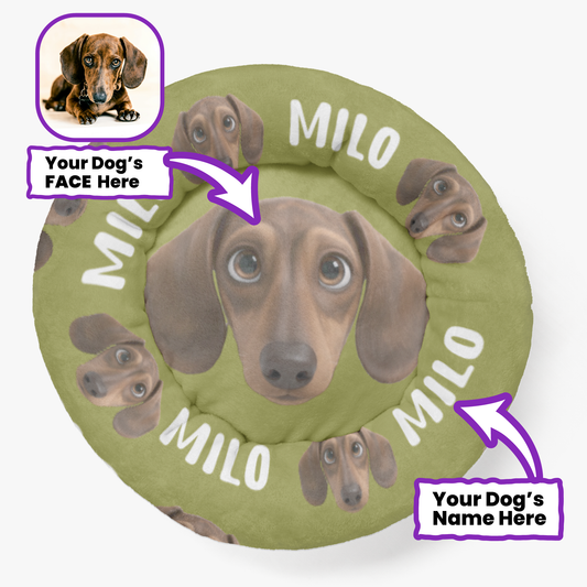 Fifi - Personalized Cloud-Comfort Large, Small & Puppy Dachshund Bed | Anti-Anxiety Donut Bed for Dachshunds