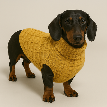 Cable-knit turtleneck winter sweater for dachshunds, view 4
