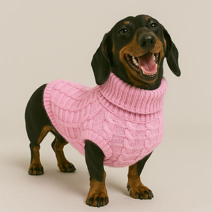 Cable-knit turtleneck winter sweater for dachshunds, view 2