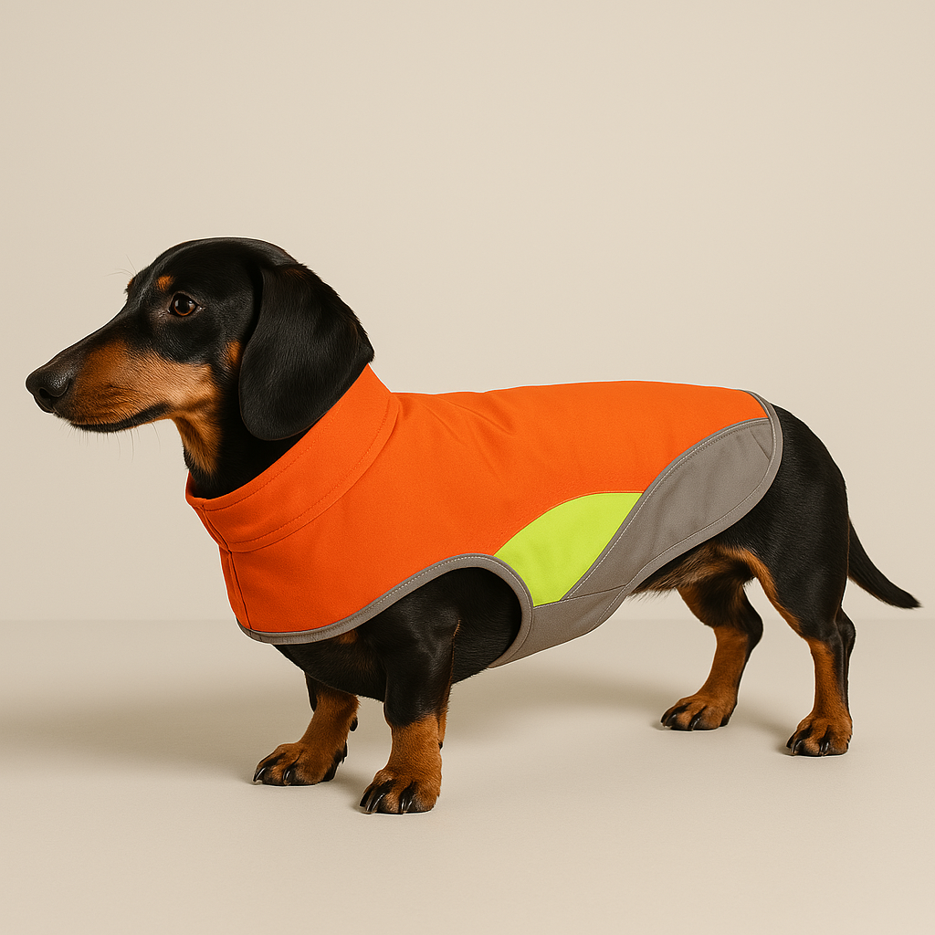 Chaqueta impermeable para perro salchicha con ribete reflectante para seguridad nocturna