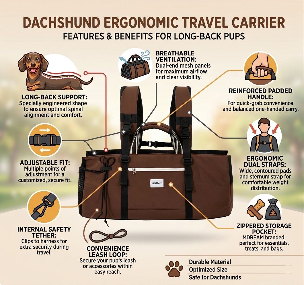 DoxiTrek Dachshund Outing Backpack  – Lightweight Travel Bag with Spine Support