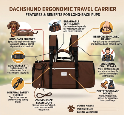 DoxiTrek Dachshund Outing Backpack  – Lightweight Travel Bag with Spine Support
