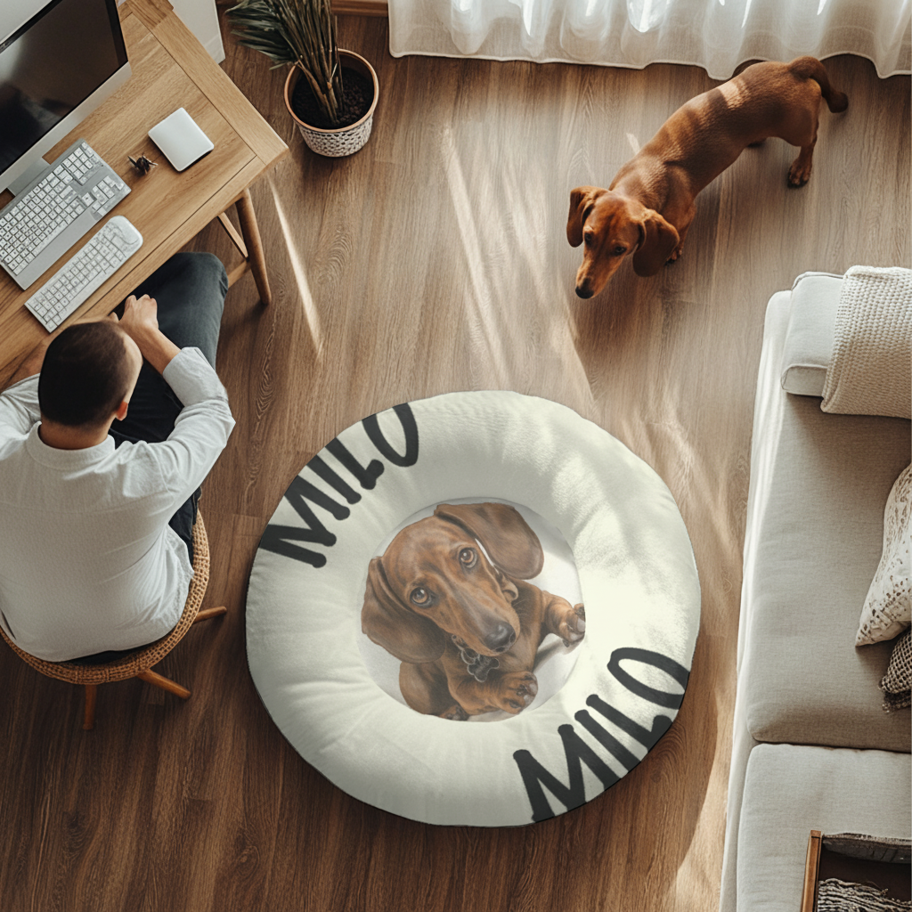 Hector  - Personalized Cloud-Comfort Large Dachshund Bed | Anti-Anxiety Donut Bed for Dachshunds