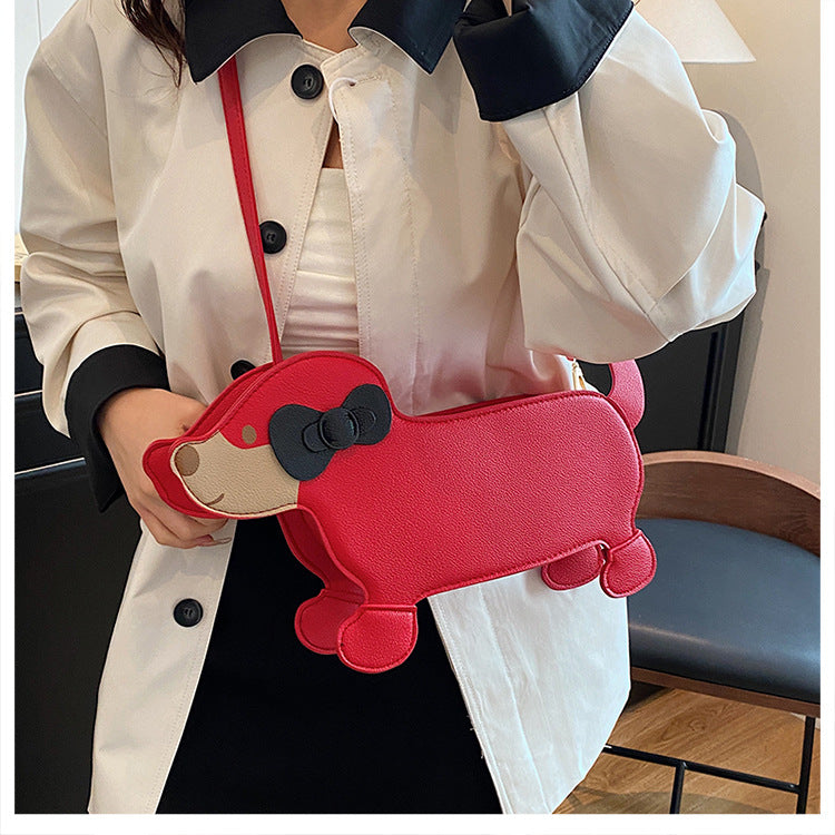 Dachshund Leather Handbag – Cross-Border Cartoon Shoulder Bag for Travel