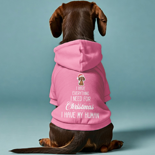 I have everything I need for Christmas. I have my human - Personalized Dachshund Hoodies with Funny Quotes – Stylish, Cozy, and Premium 100% Cotton