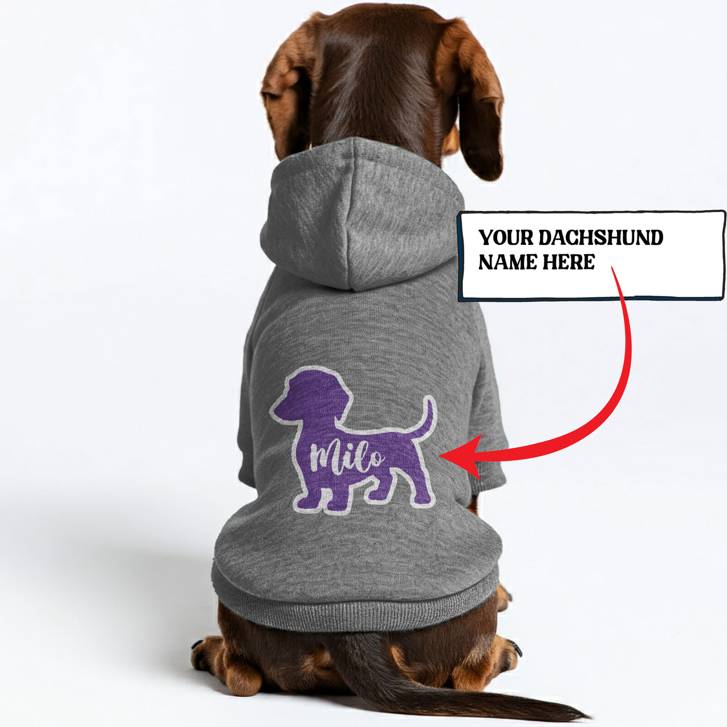 Milo - Personalized Dachshund Hoodies with your doxie name – Stylish, Cozy, and Premium 100% Cotton