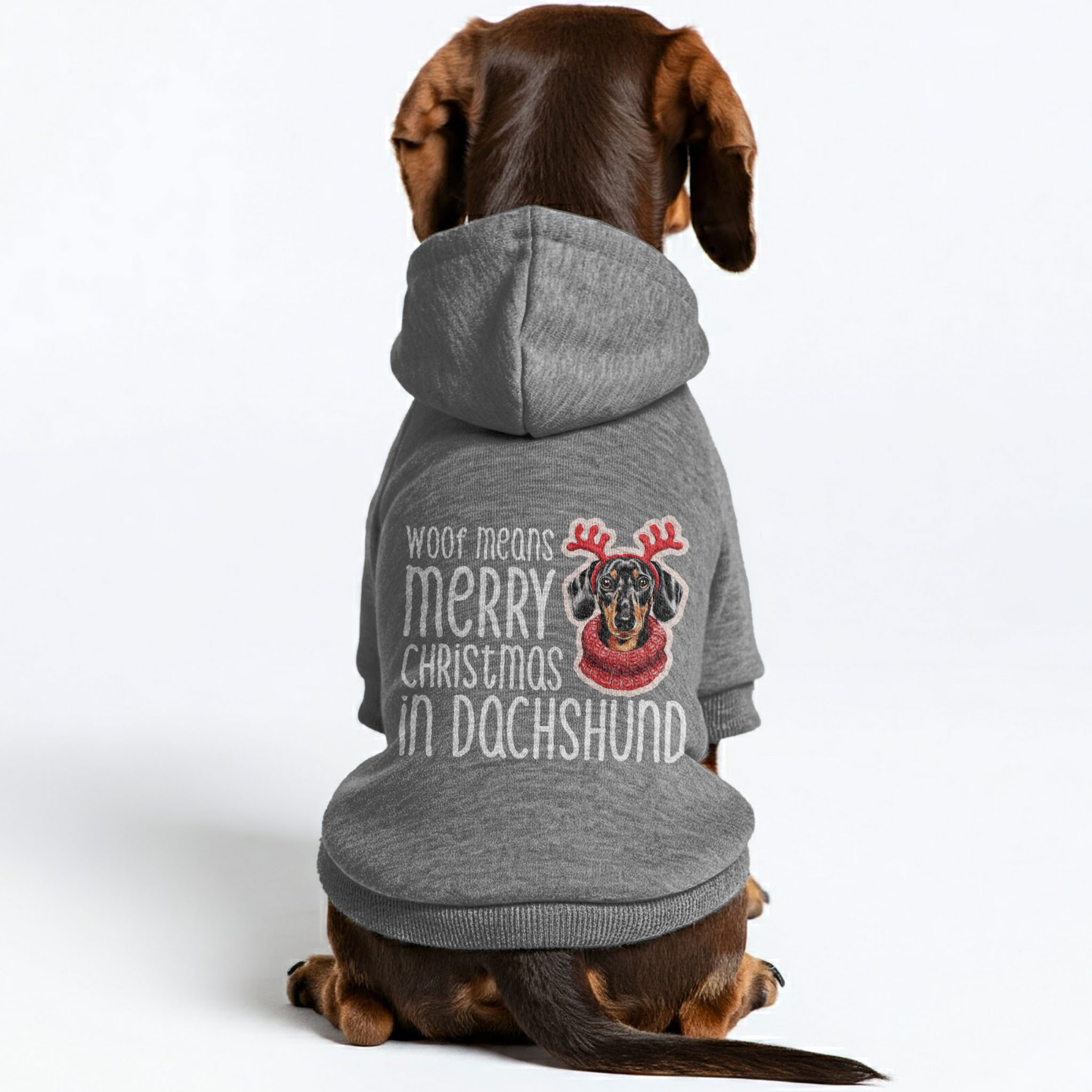 Woof Means Merry Christmas in Dachshund - Personalized Dachshund Hoodies with Funny Quotes – Stylish, Cozy, and Premium 100% Cotton