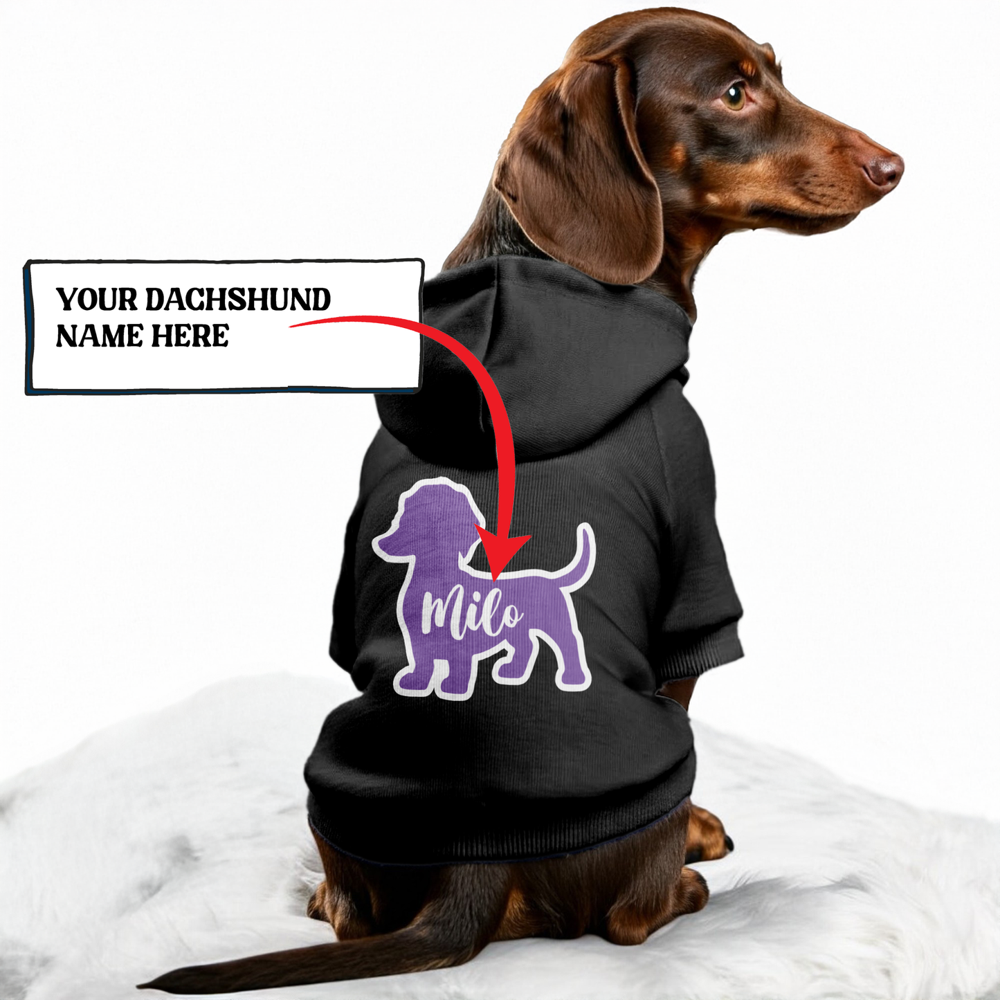 Milo - Personalized Dachshund Hoodies with your doxie name – Stylish, Cozy, and Premium 100% Cotton