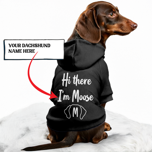 Hi there Im Moose - Personalized Dachshund Hoodies with your doxie name – Stylish, Cozy, and Premium 100% Cotton