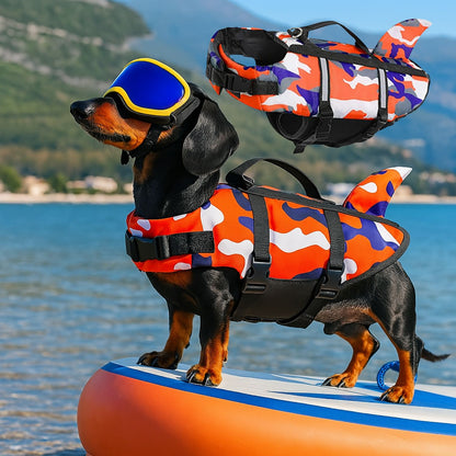 Dachshund shark life jacket in camo print, view 4