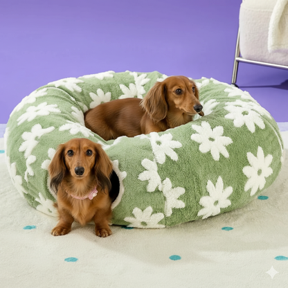 SnugTail dachshund tunnel bed with flower print, view 2