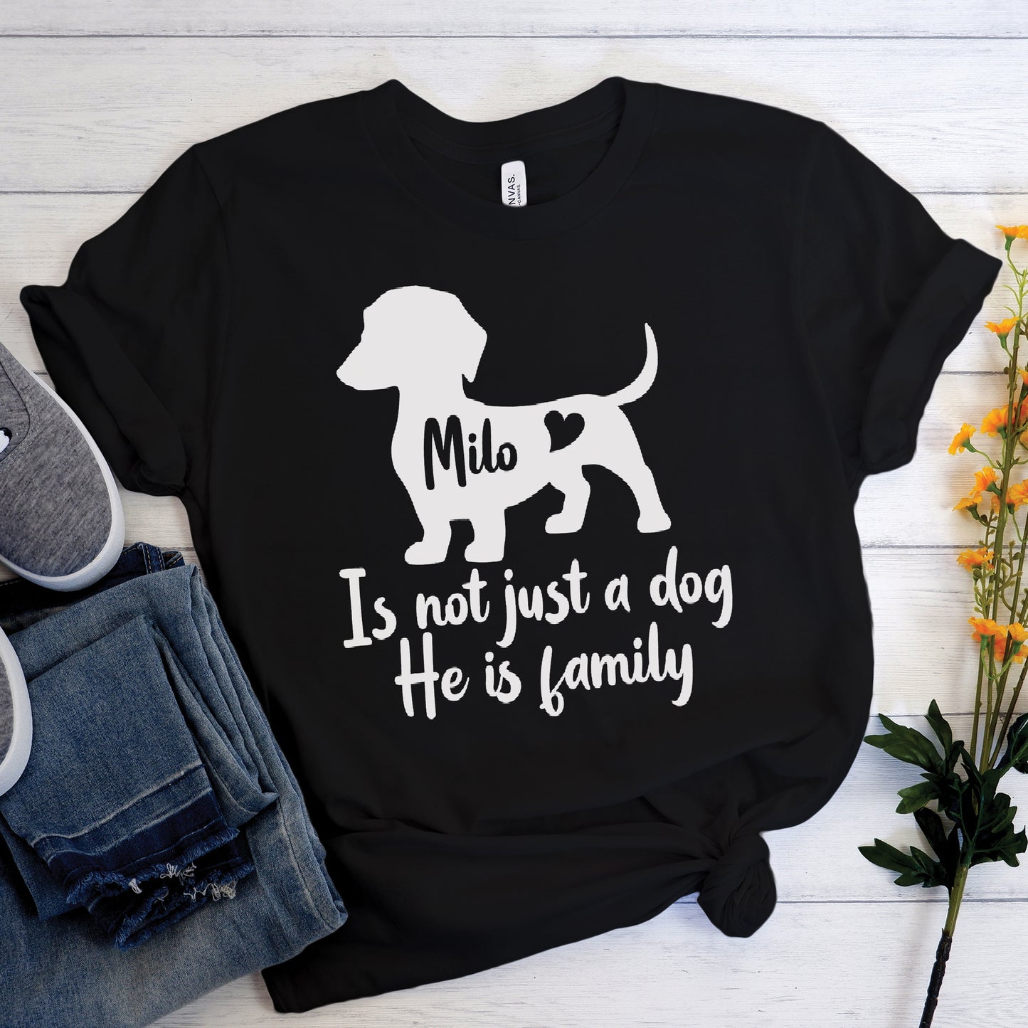 Mi familia - Camiseta personalizada con nombre de perro salchicha 