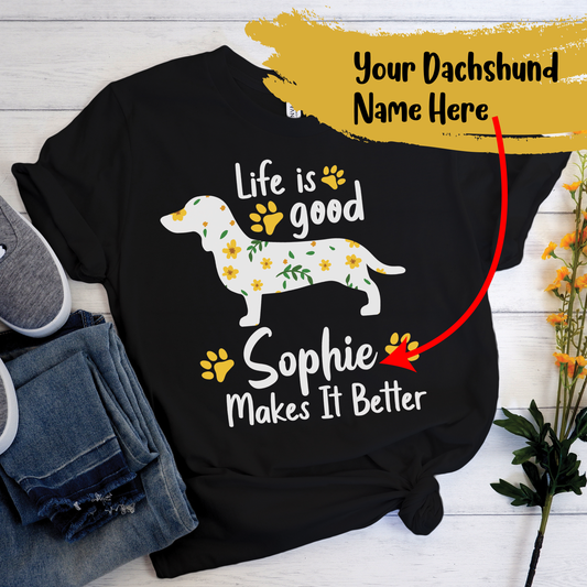 Camiseta personalizada con nombre de perro salchicha 