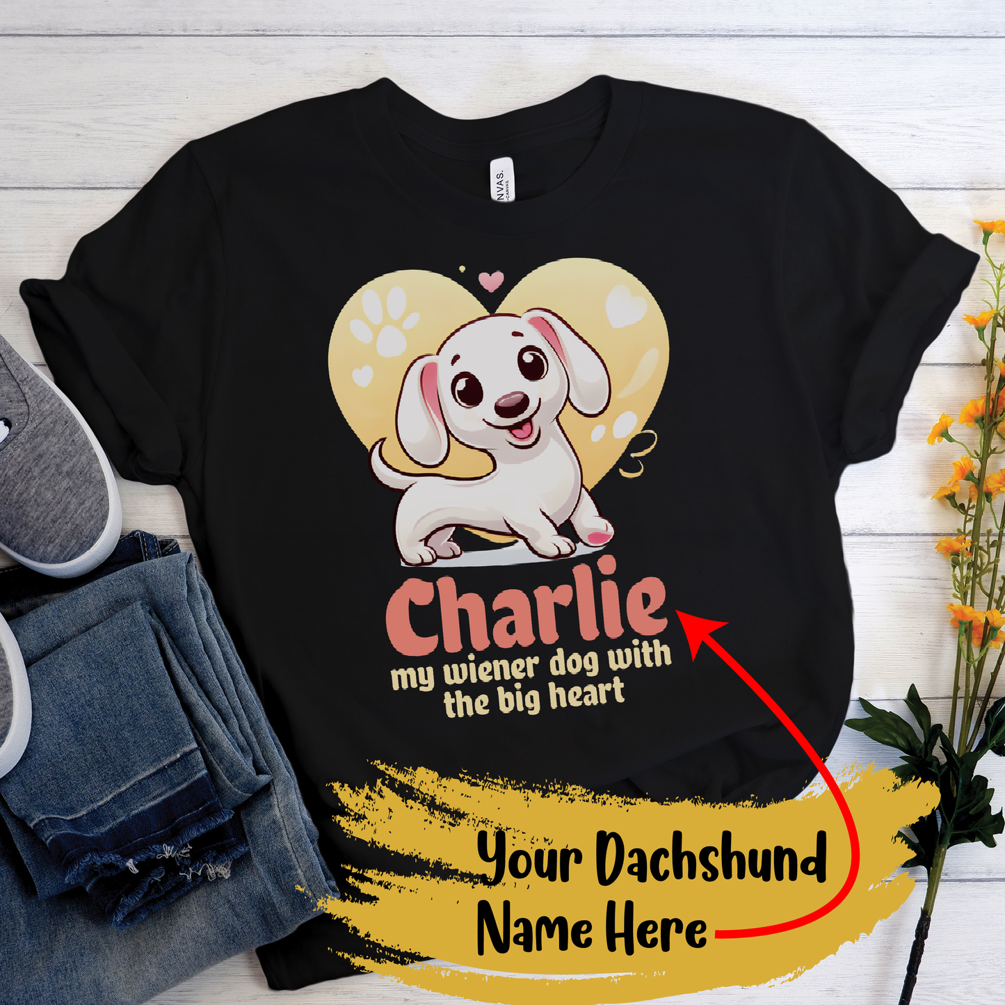 Camiseta personalizada con nombre de perro salchicha 