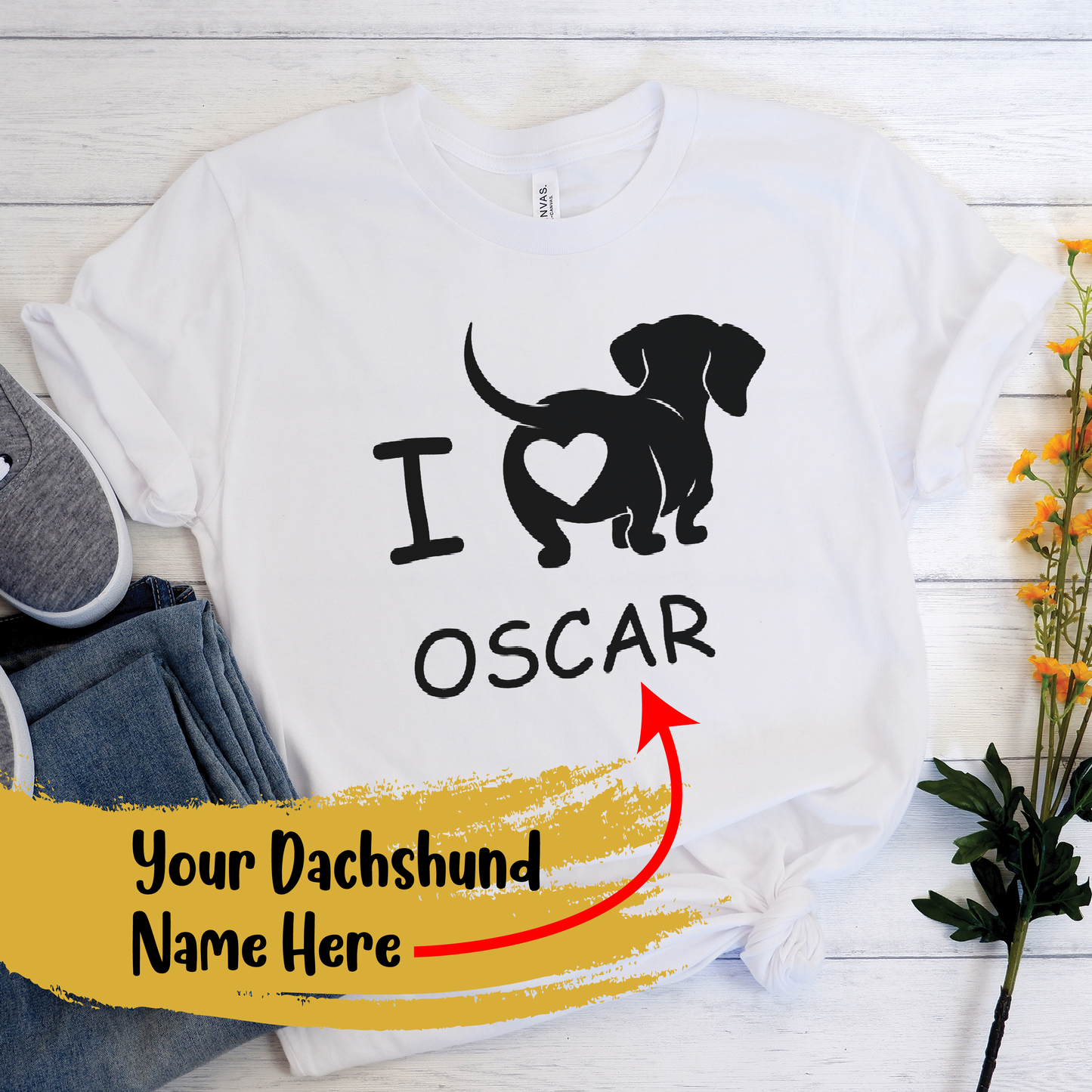 I love my doxie - Camiseta personalizada con nombre de perro salchicha 