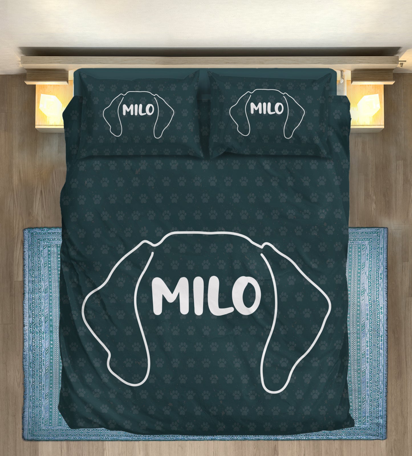 Juego de Cama Personalizado con Nombre de Perro Salchicha - Juego de Cama