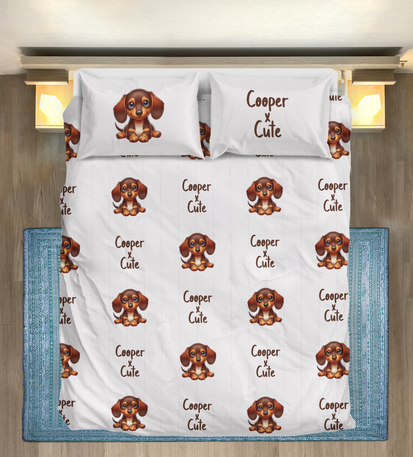 Juego de Cama Personalizado con Nombre de Perro Salchicha - Juego de Cama