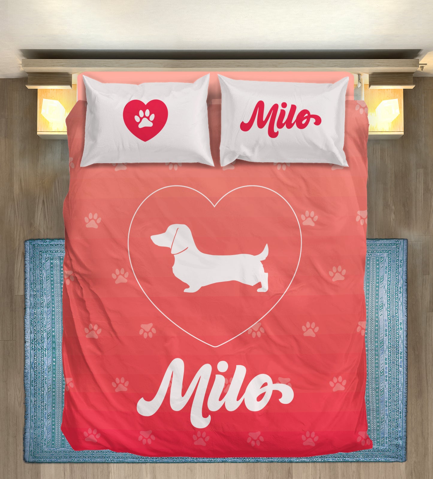 Juego de Cama Personalizado con Nombre de Perro Salchicha - Juego de Cama