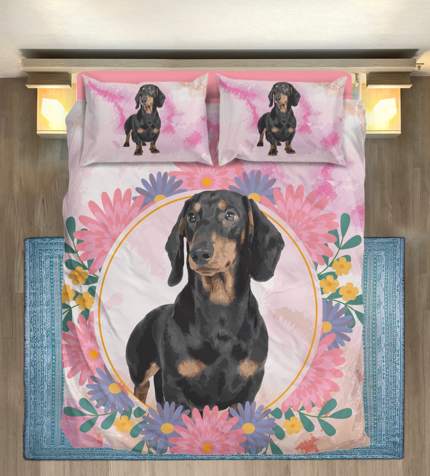 Juego de Cama Personalizado con Imagen de Perro Salchicha - Juego de Cama