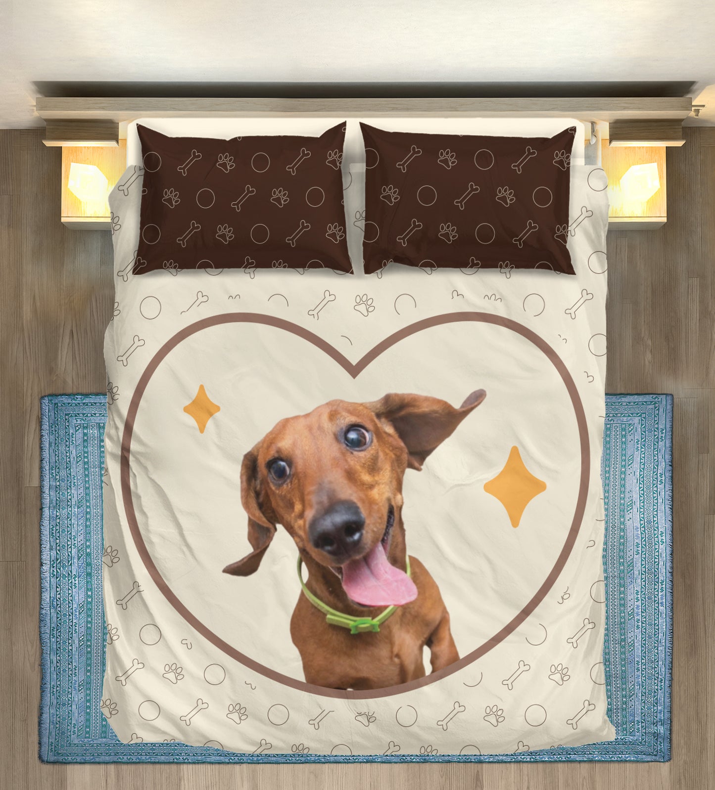 Juego de Cama Personalizado con Imagen de Perro Salchicha - Juego de Cama