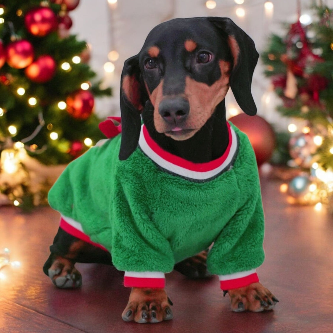 www.doxie.us-Doxie-Coral-Fleece-Christmas-Sweater-Festive-Reindeer-Holiday-Apparel-for-Dachshund