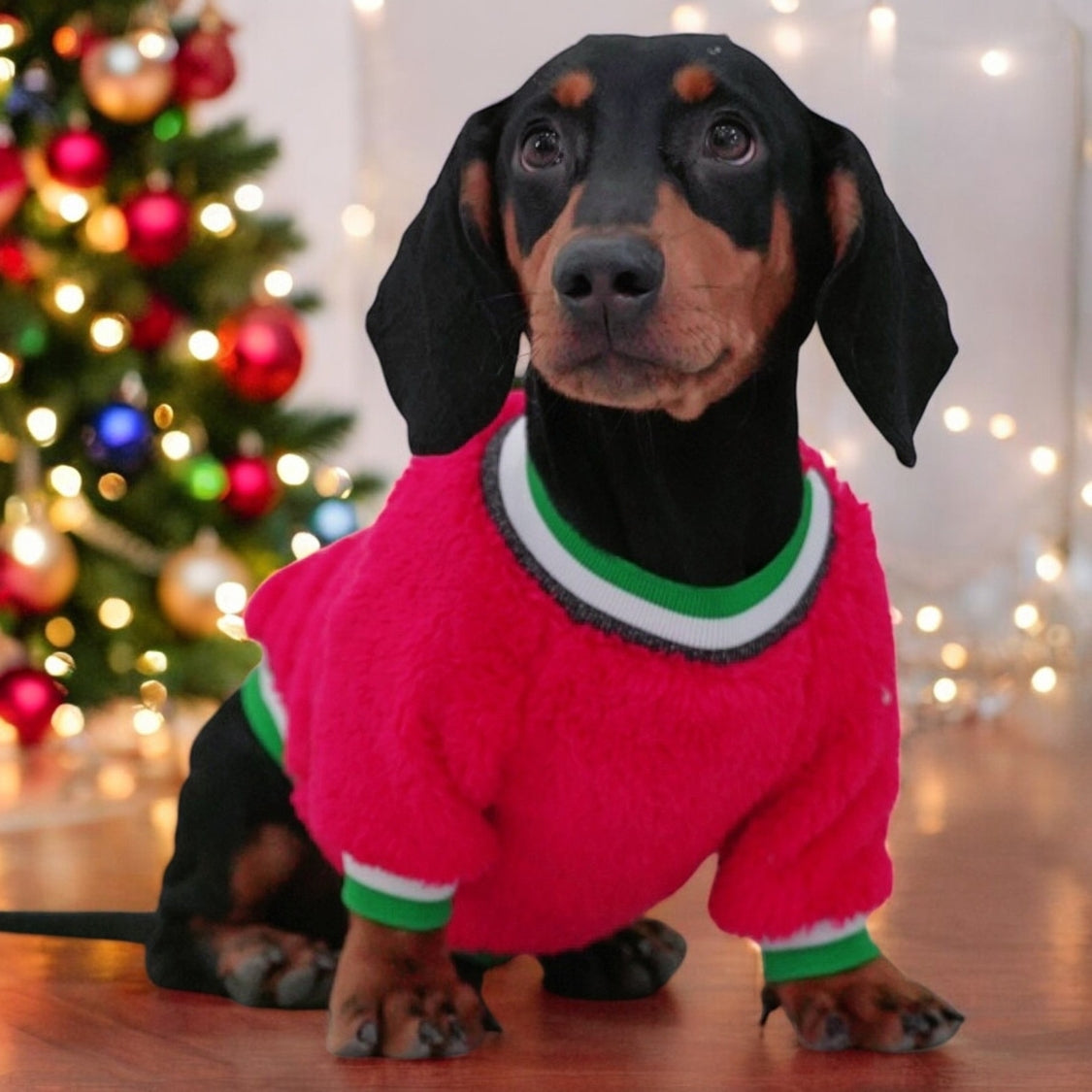 www.doxie.us-Doxie-Coral-Fleece-Christmas-Sweater-Festive-Reindeer-Holiday-Apparel-for-Dachshund