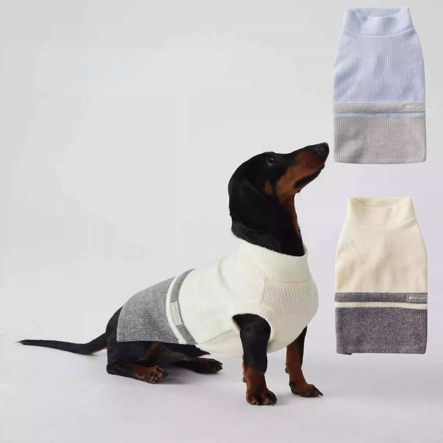 www.doxie.us-Stylish-Dachshund-Sweater-Cozy-Two-Tone-Bottoming-Doxie-Shirt