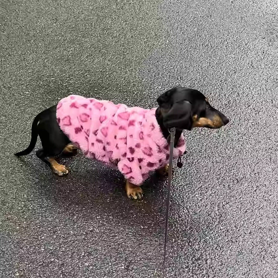 www.doxie.us-Warm-Fleece-Dachshund-Sweater–Stylish-Pink-Doxie-Coat