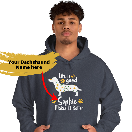 Sudadera con capucha personalizada con nombre de perro salchicha - Sudadera con capucha unisex 