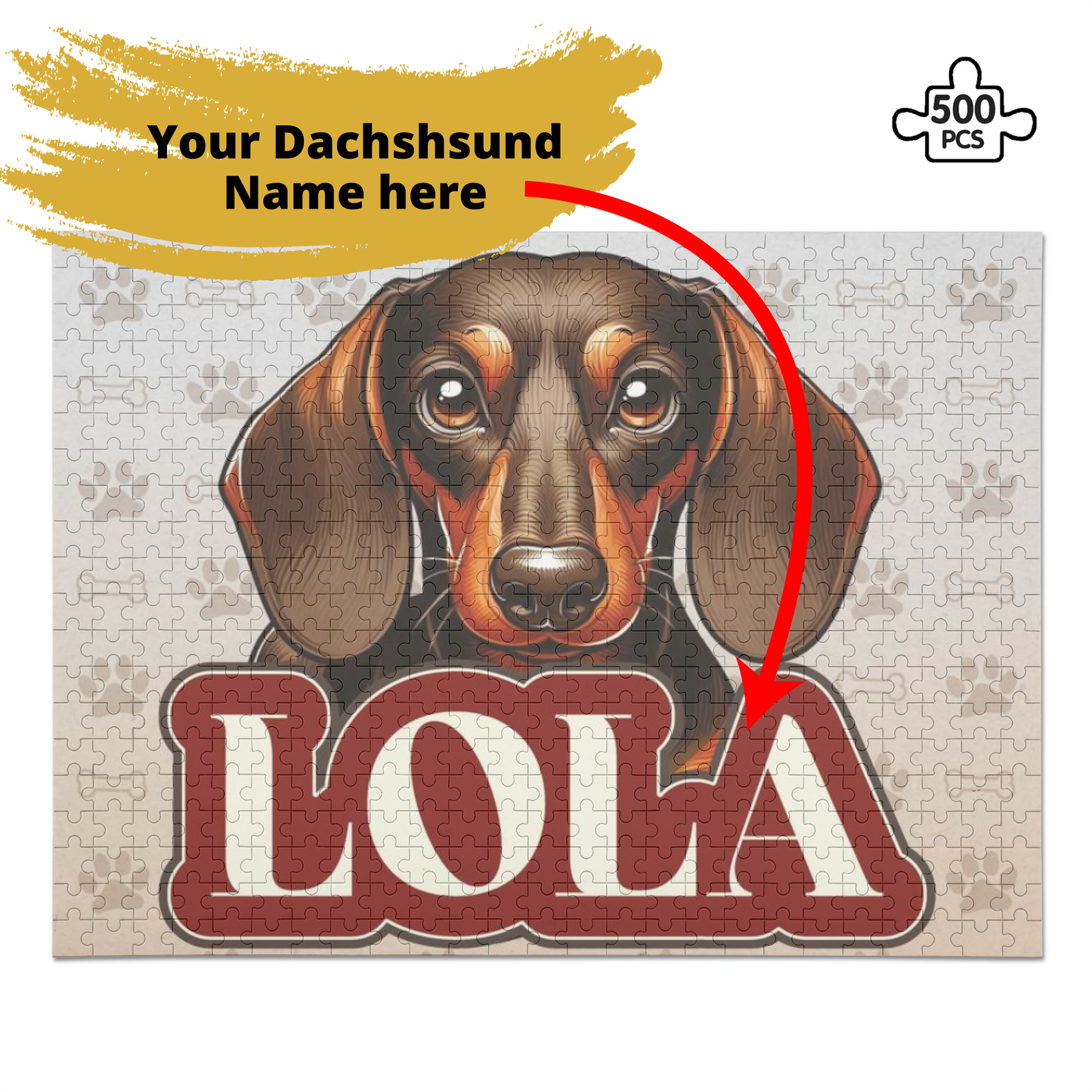 Puzzle personalizado con nombre de Perro Salchicha - Puzzle