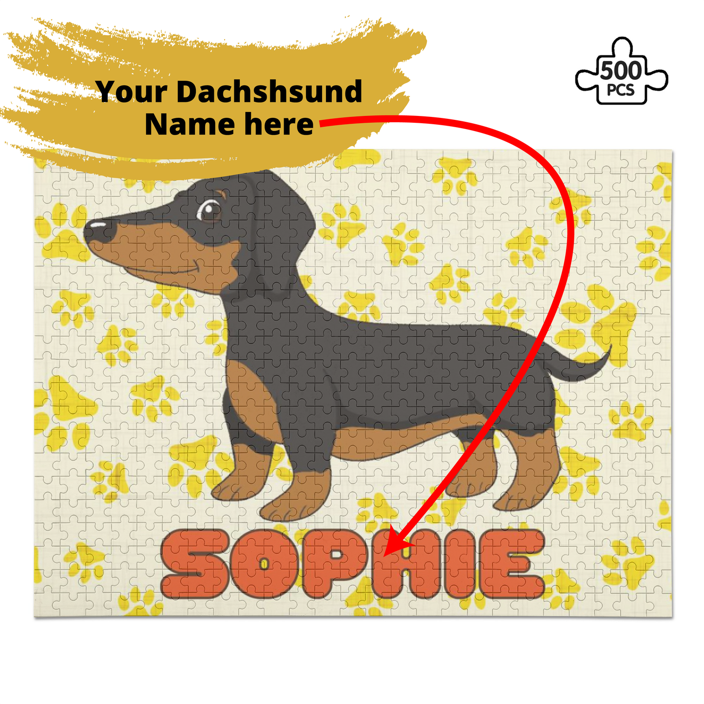 Puzzle personalizado con nombre de Perro Salchicha - Puzzle