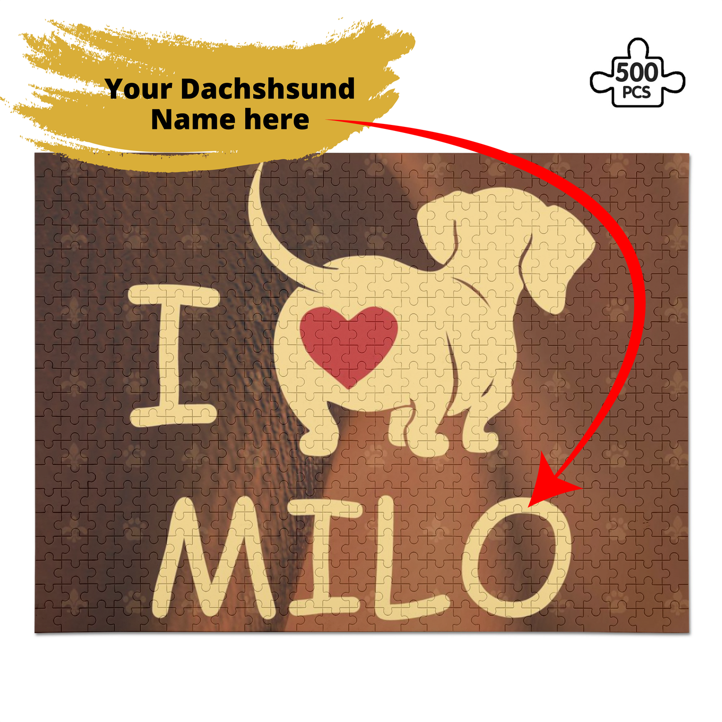 Puzzle personalizado con nombre de Perro Salchicha - Puzzle