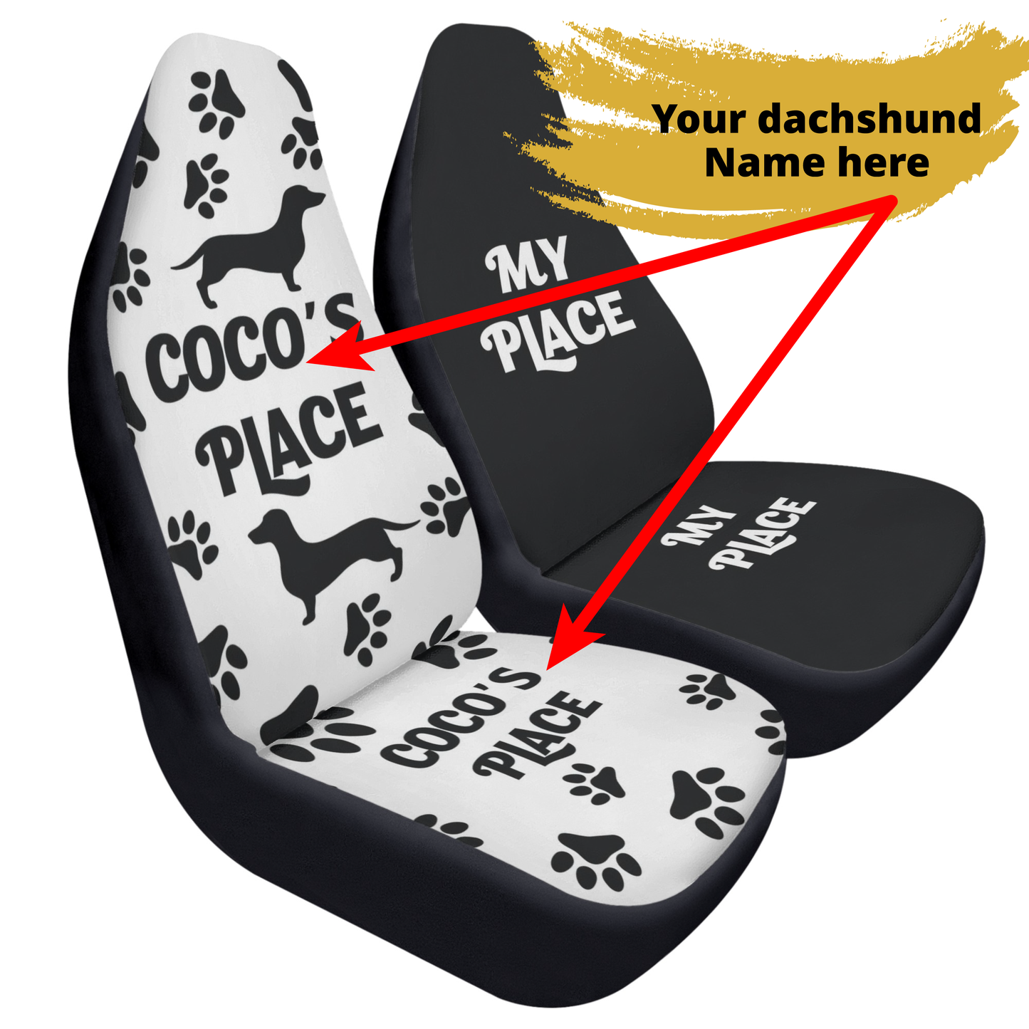 Funda de asiento de coche personalizada con nombre de Dachshunds - Funda de asiento de coche (2 piezas)