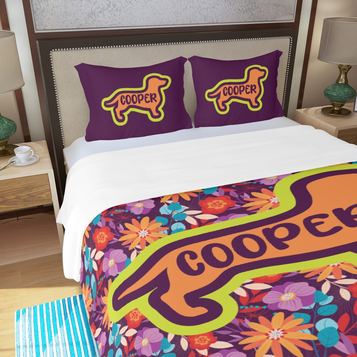 Juego de Cama Personalizado con Nombre de Perro Salchicha - Juego de Cama