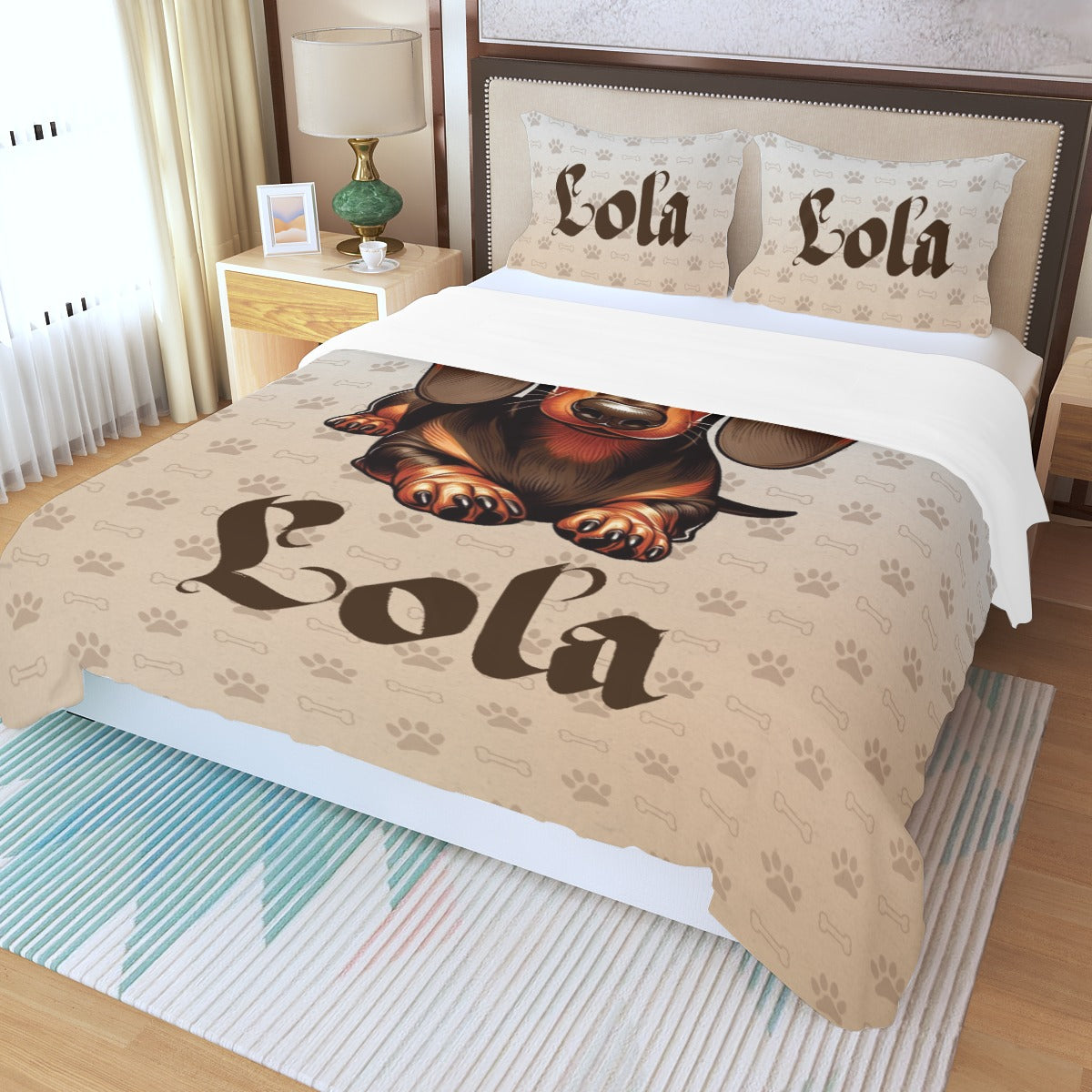 Juego de Cama Personalizado con Nombre de Perro Salchicha - Juego de Cama