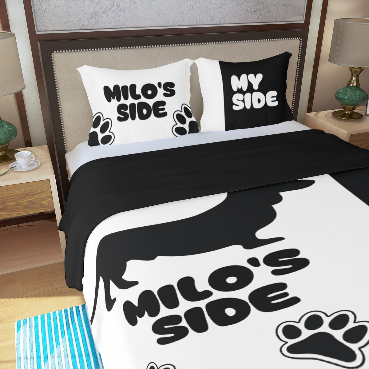 Juego de ropa de cama personalizado con el nombre del perro salchicha - Juego de ropa de cama para los amantes de los perros salchicha