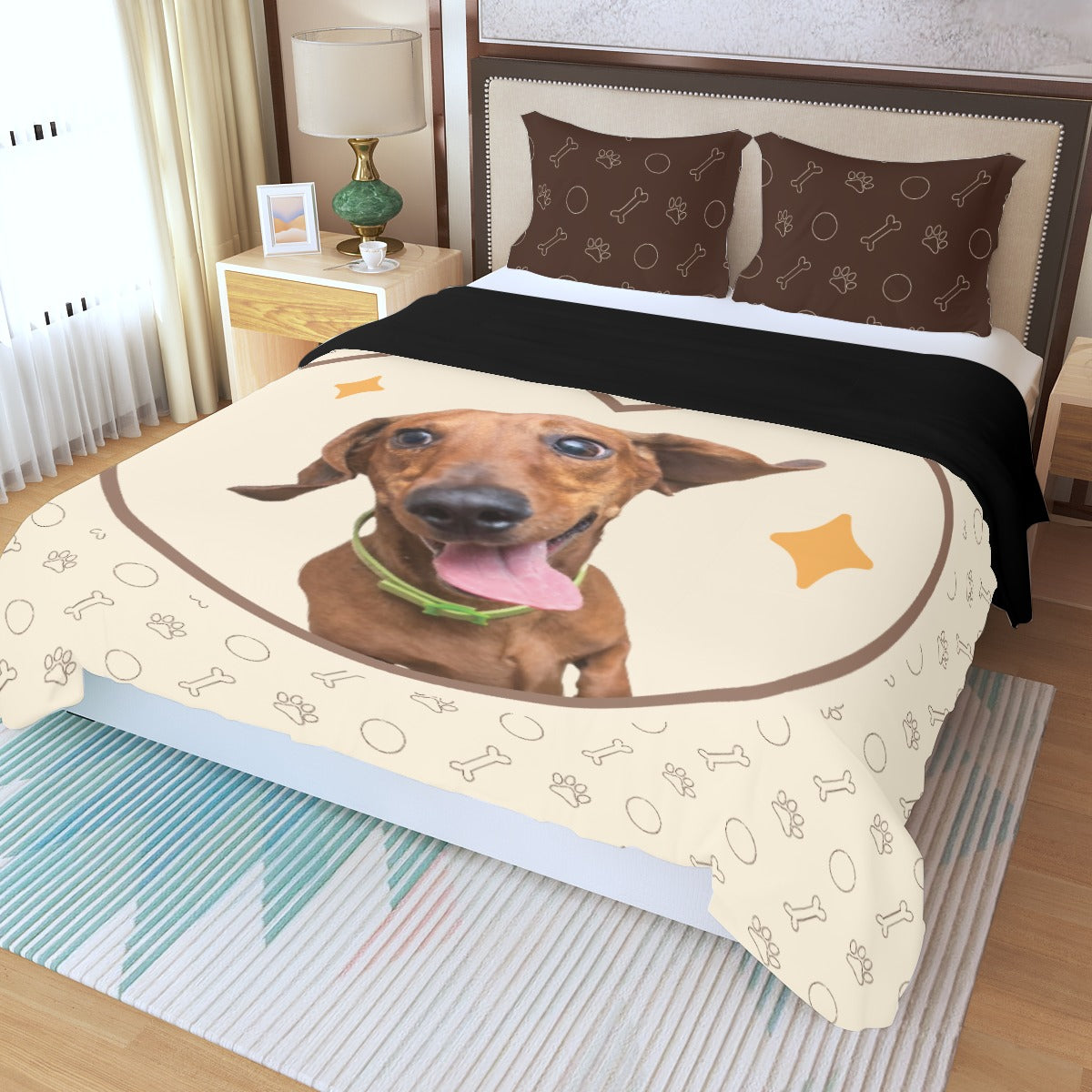 Juego de Cama Personalizado con Imagen de Perro Salchicha - Juego de Cama