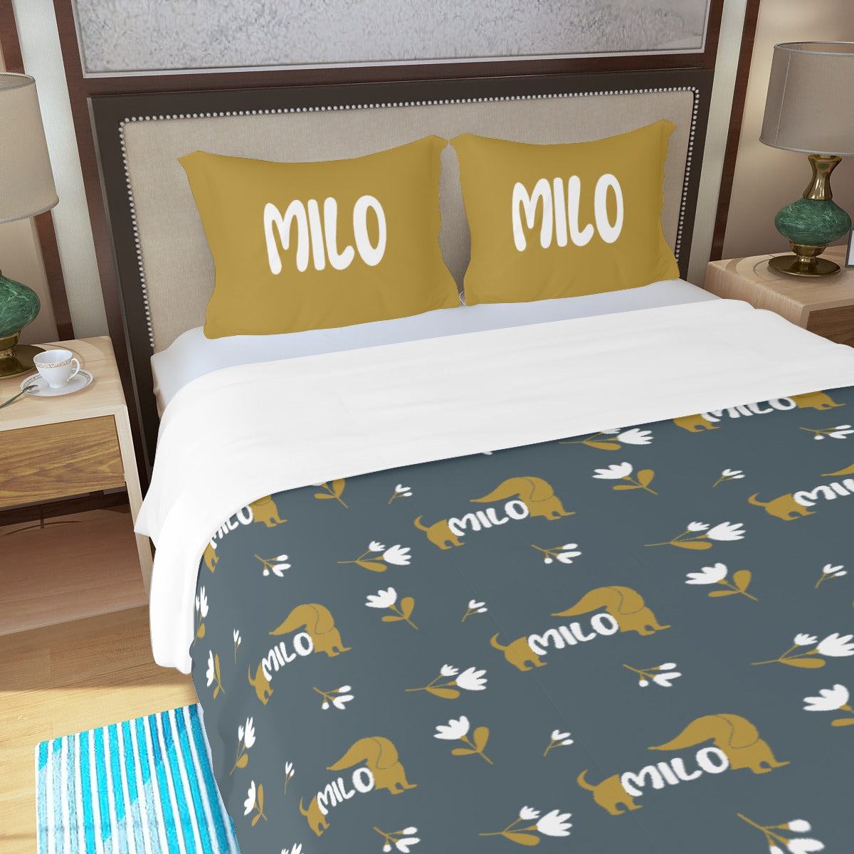 Juego de Cama Personalizado con Nombre de Perro Salchicha - Juego de Cama