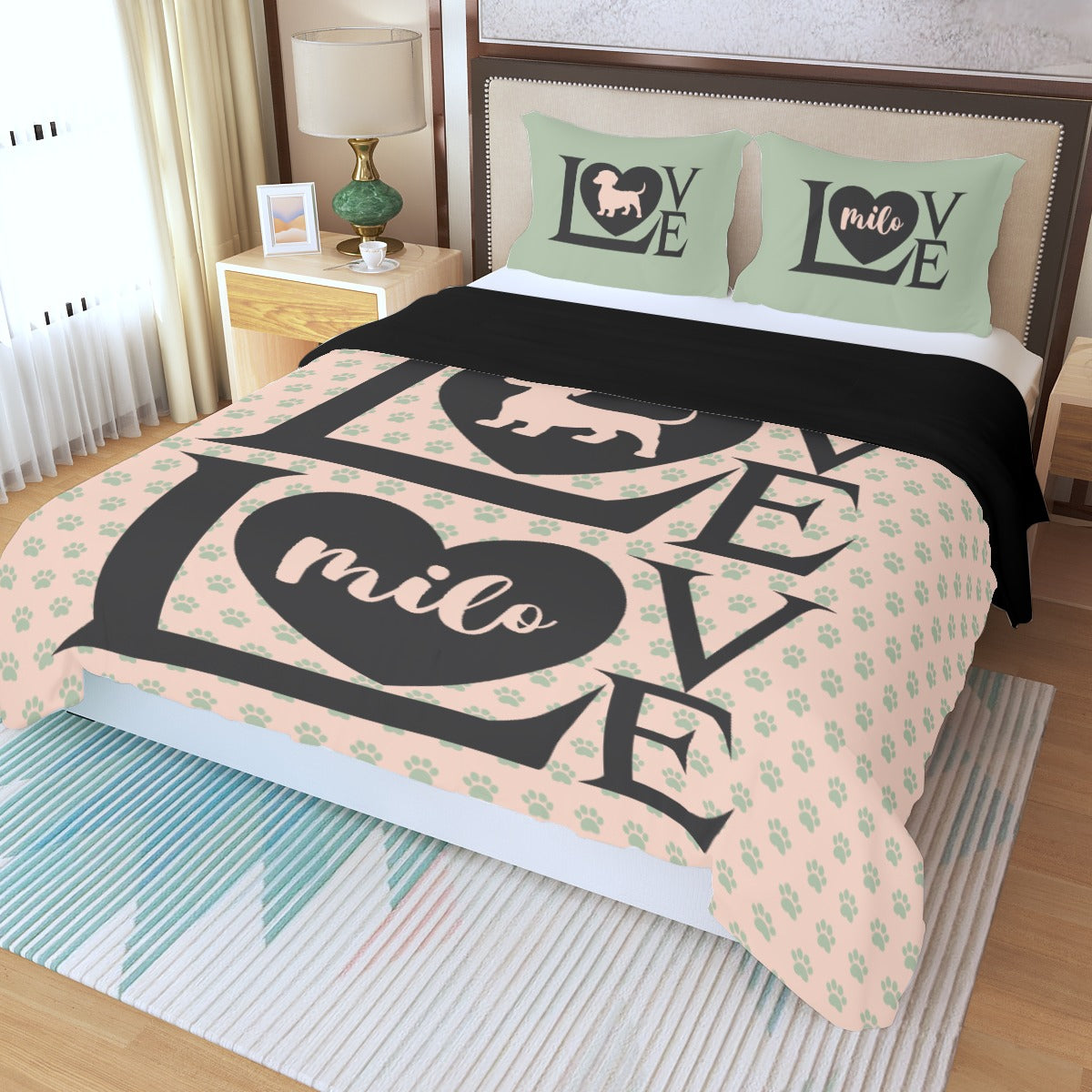 Juego de Cama Personalizado con Nombre de Perro Salchicha - Juego de Cama