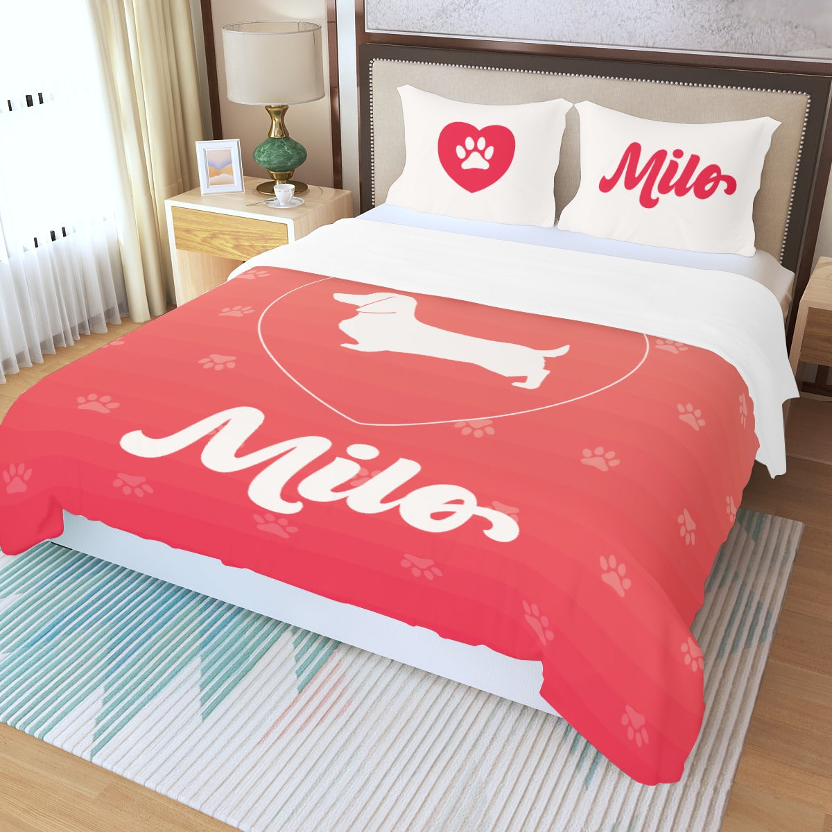 Juego de Cama Personalizado con Nombre de Perro Salchicha - Juego de Cama