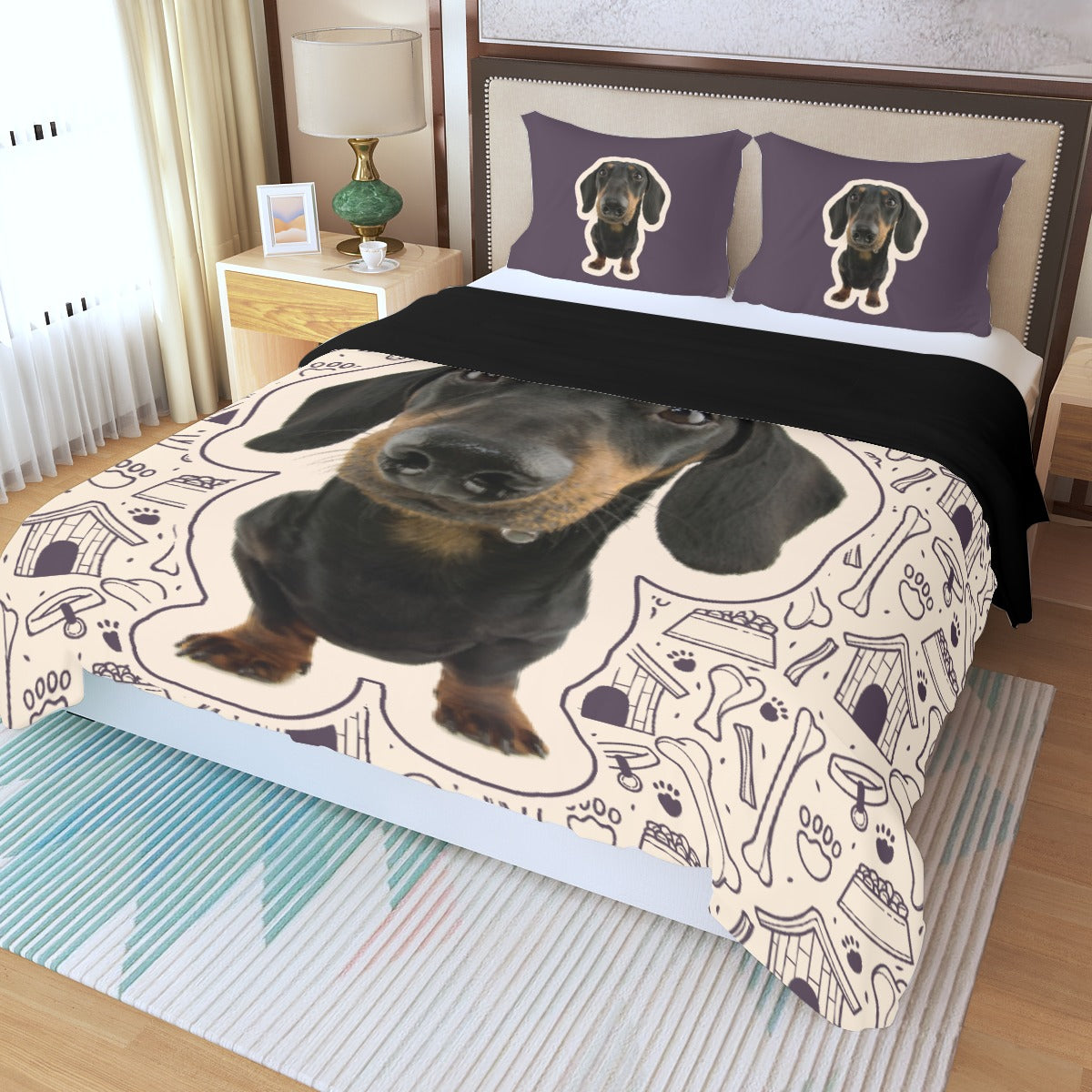 Juego de Cama Personalizado con Imagen de Perro Salchicha - Juego de Cama