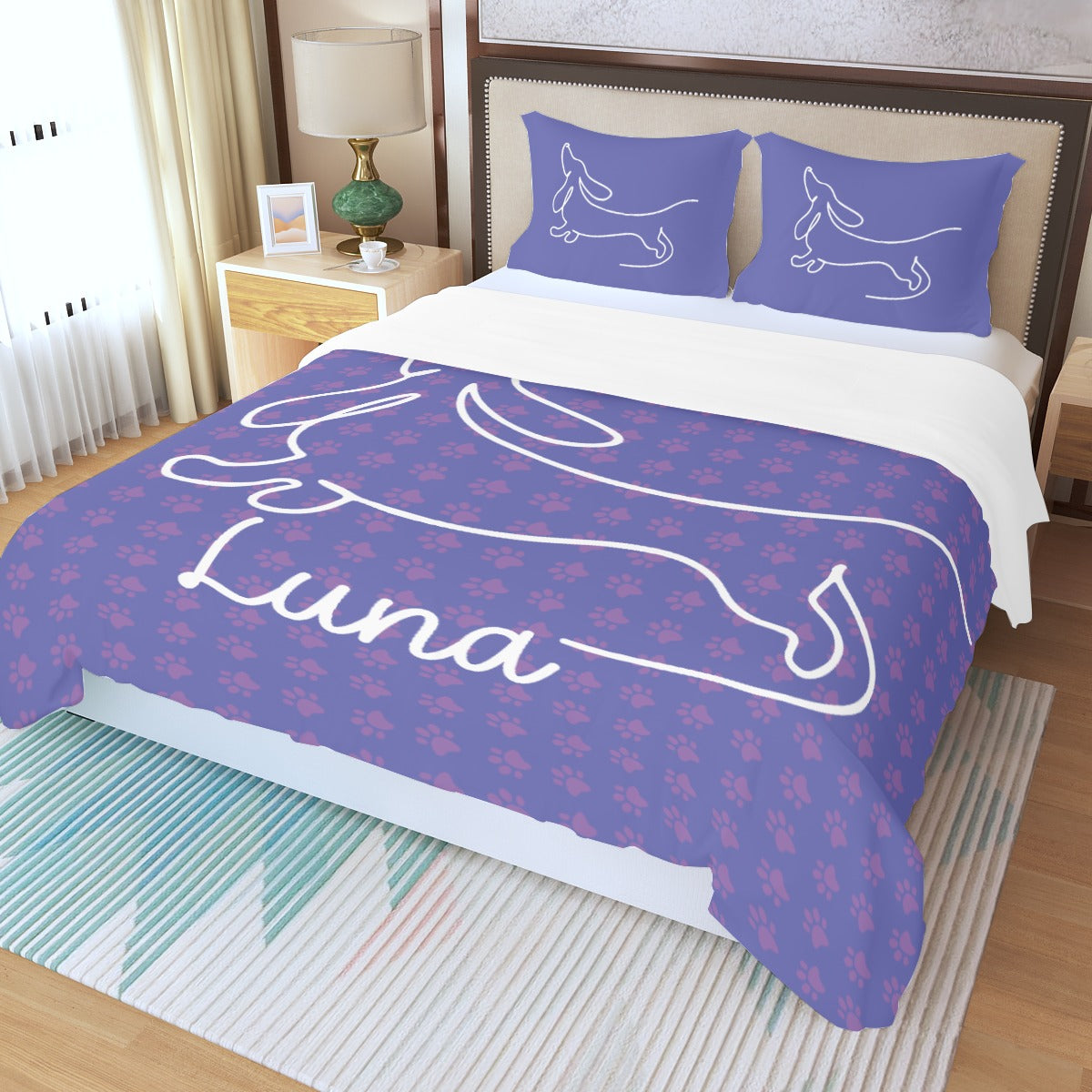 Juego de Cama Personalizado con Nombre de Perro Salchicha - Juego de Cama